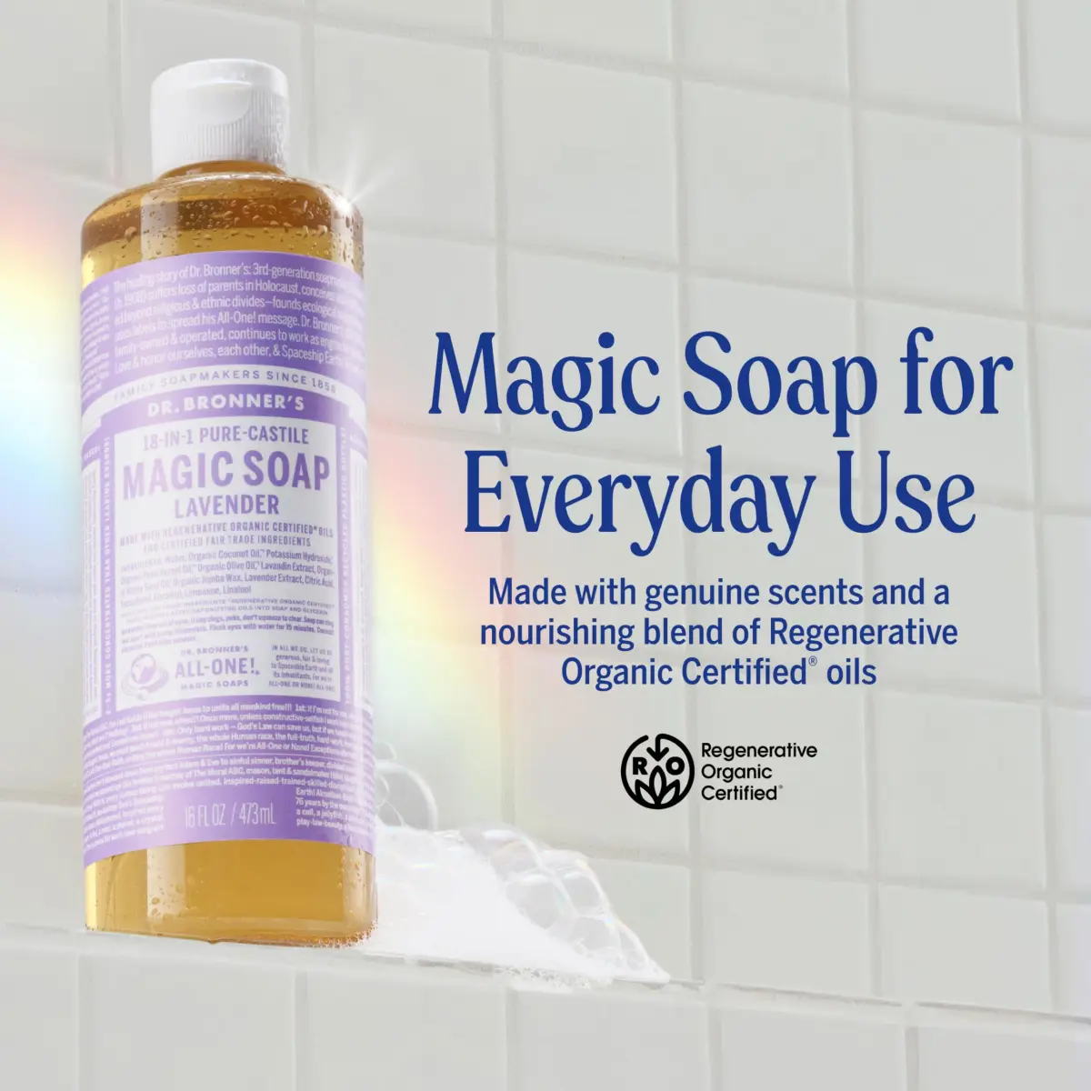 Dr. Bronner's Pure-Castile Liquid Soap Lavender 472ml (16 Fl Oz) | Gentle Organic 18-in-1 Use All-Purpose Cleanser - view 2