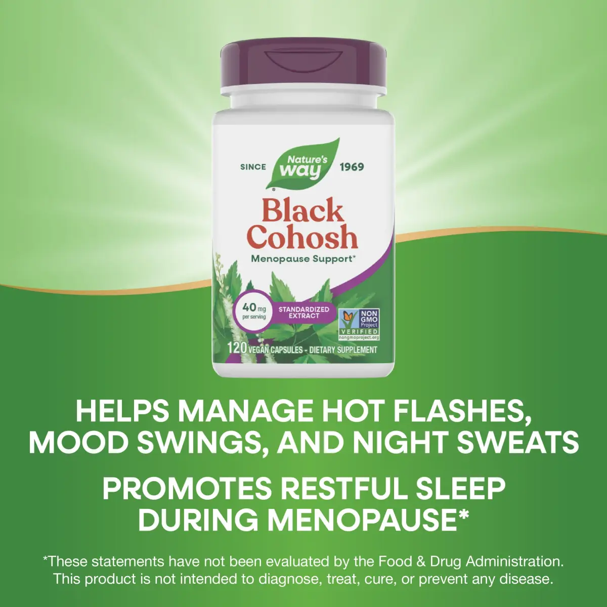 Nature's Way Black Cohosh Menopause Support Supplement for Women 120 Count | Standardized Extract Capsules for Hot Flashes & Night Sweats - view 4