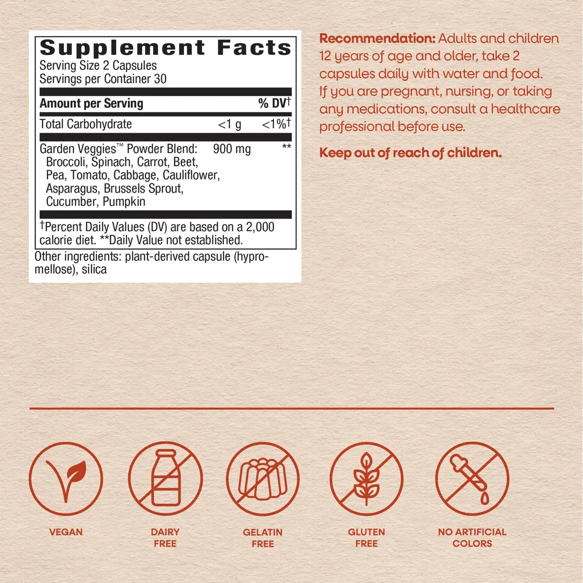 Nature's Way Garden Veggies, Vegetable Supplement, Superfood Blend, 60 ct | Plant-Based Vegetable Capsules for Daily Wellness - view 6