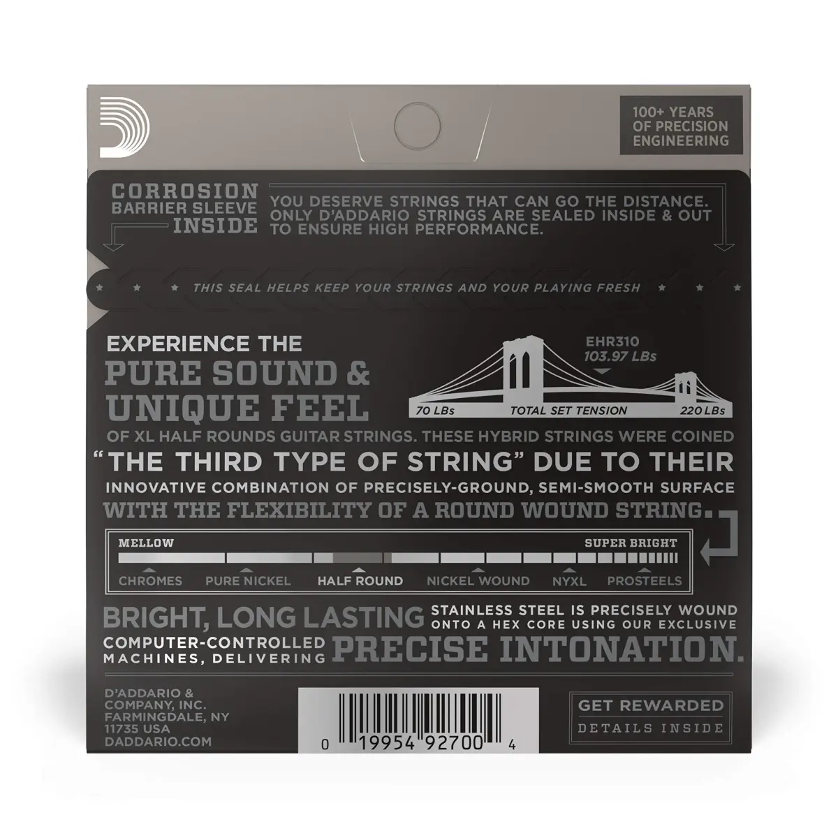 D'Addario XL Half Rounds Electric Guitar Strings EHR310 Regular Light 10-46 | Smooth Feel, Reduced Finger Noise - view 3