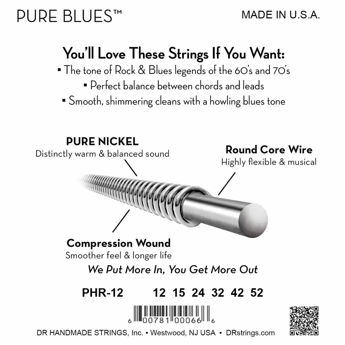 DR Strings PURE BLUES Pure Nickel Electric Guitar Strings Extra Heavy 12-52 | Vintage Tone & Sustain - view 2
