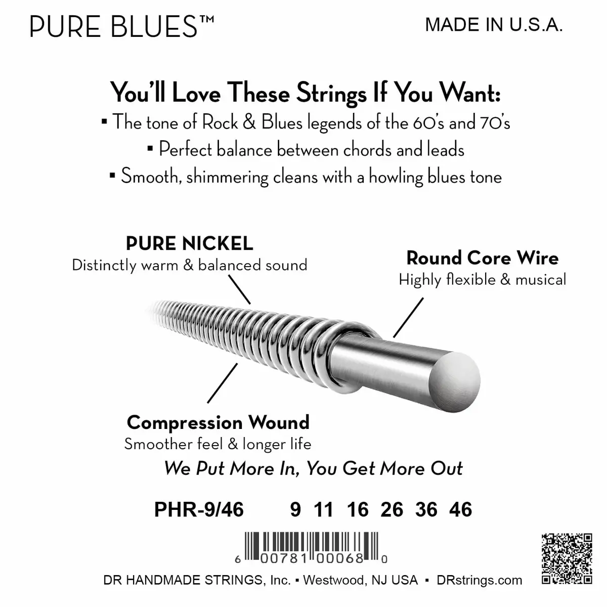 DR Strings PURE BLUES Pure Nickel Electric Guitar Strings 9-46 | Rich Vintage Tone & Smooth Playability - view 2
