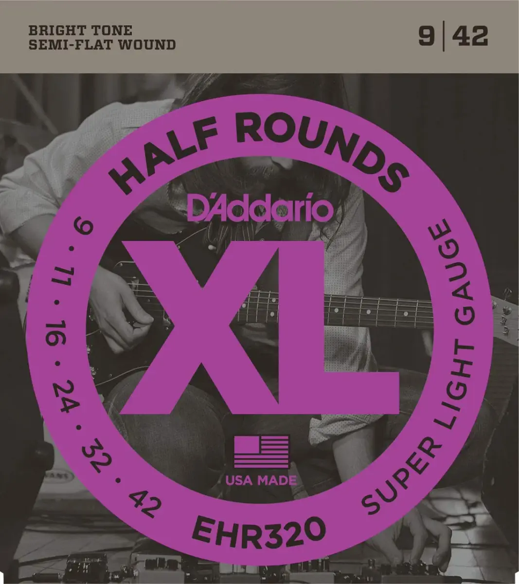 D'Addario Half Round Electric Guitar Strings EHR320 Super Light 9-42 (0.23 kg) | Smooth Feel, Reduced Finger Noise - main product image