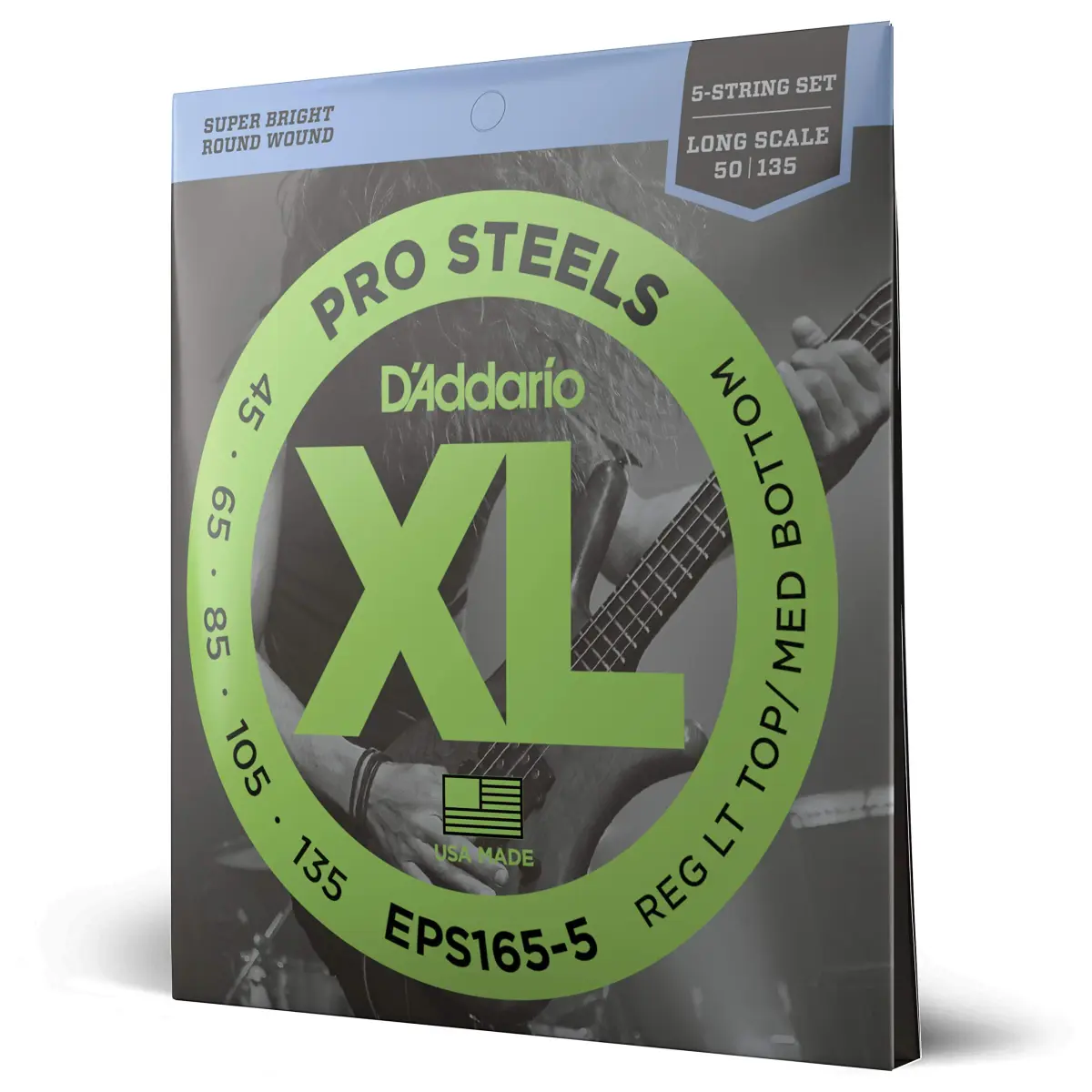 D'Addario XL ProSteels Bass Strings EPS165-5, 45-135, 5-String | Bright Punch & Tight Lows - main product image