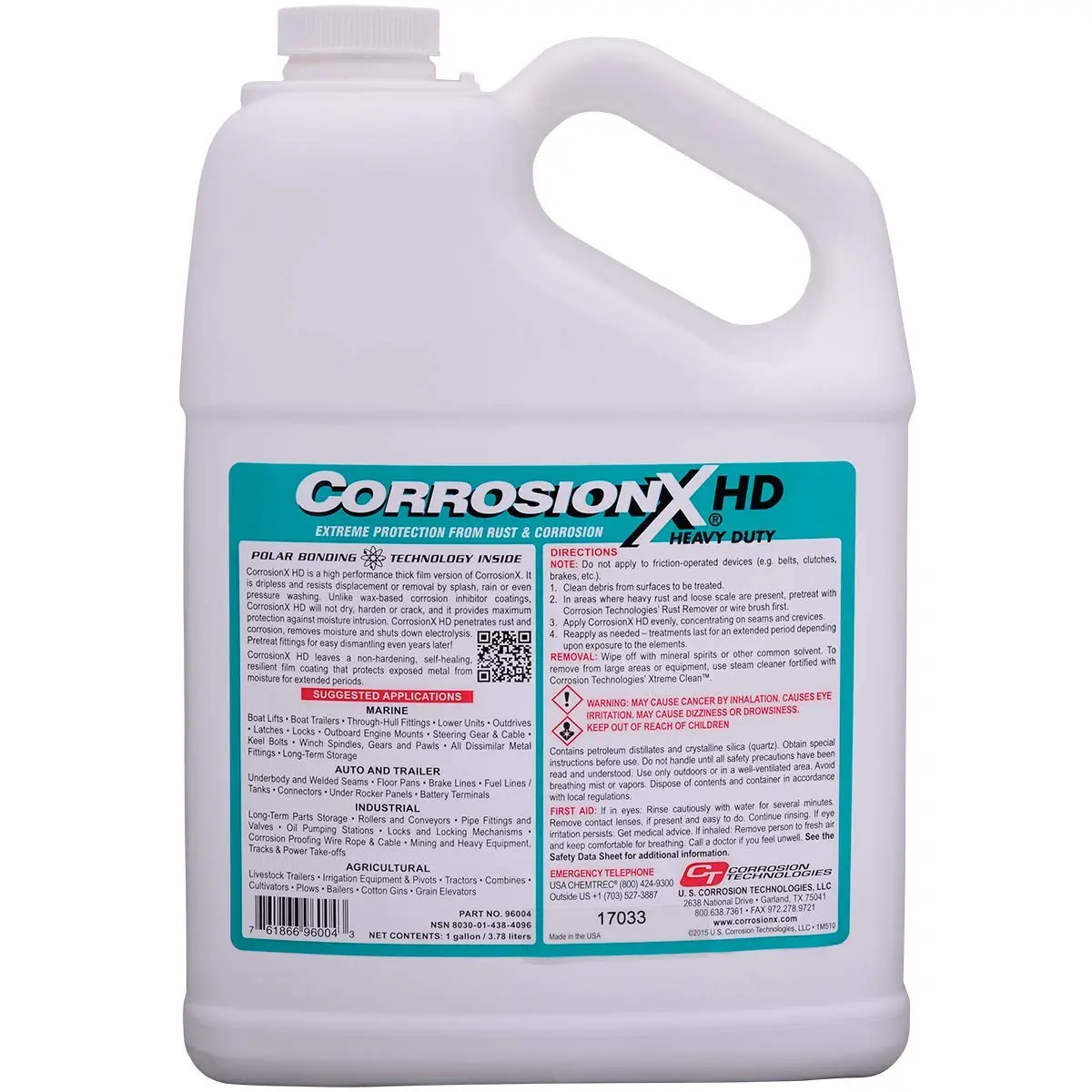 CorrosionX Heavy Duty Anti Rust Spray, Dripless Self-Healing Corrosion Inhibitor with Waterproof Barrier for Marine, Agricultural & Industrial Equipment in Harsh, Saltwater Environments, 1 Gallon - main product image
