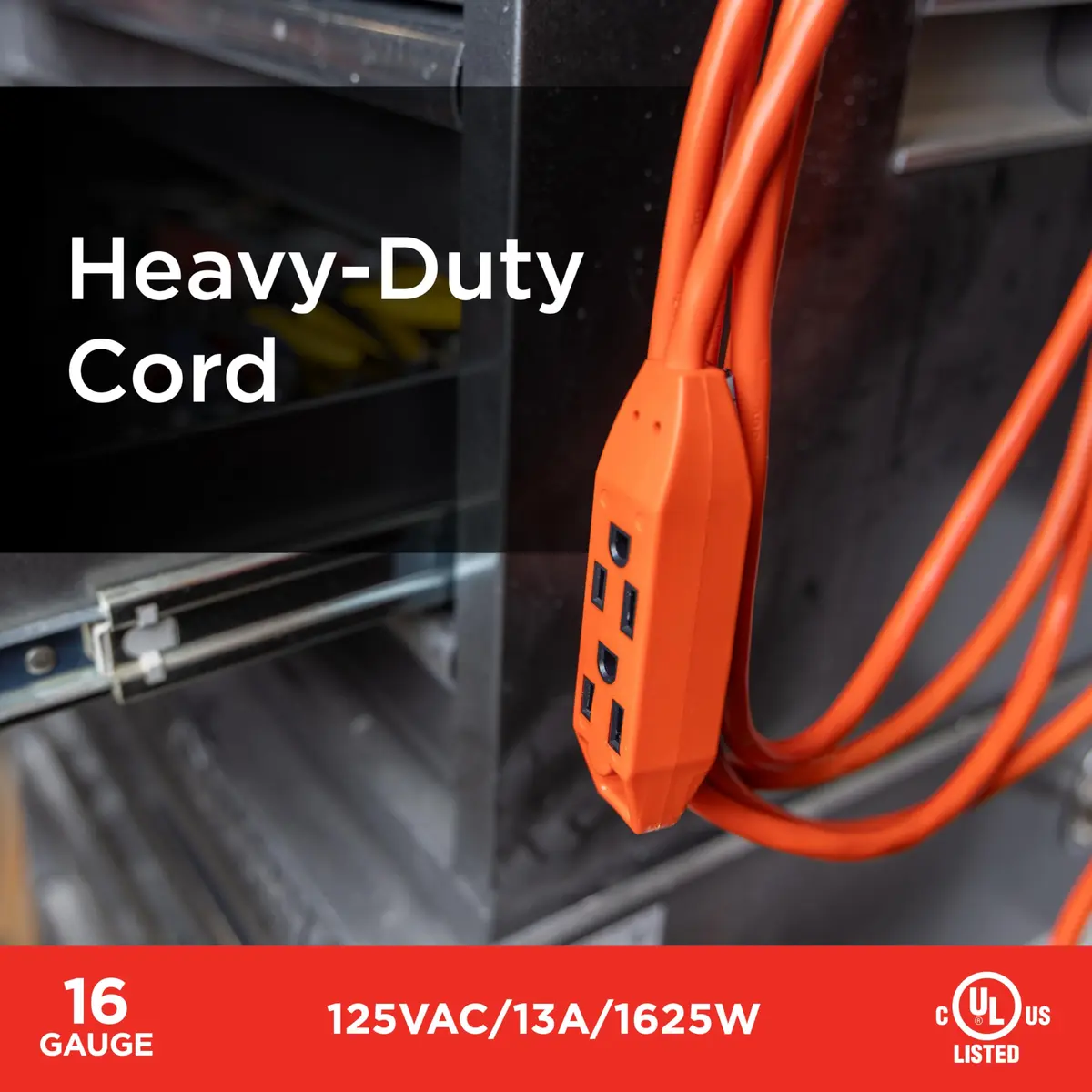 UltraPro 50 Ft Indoor Extension Cord 3 Outlet Power Strip | Heavy Duty 16 Gauge, Orange, ETL Listed - view 3