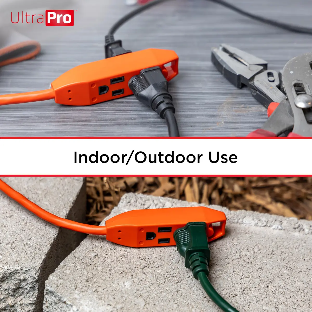 UltraPro 50 Ft Indoor Extension Cord 3 Outlet Power Strip | Heavy Duty 16 Gauge, Orange, ETL Listed - view 4