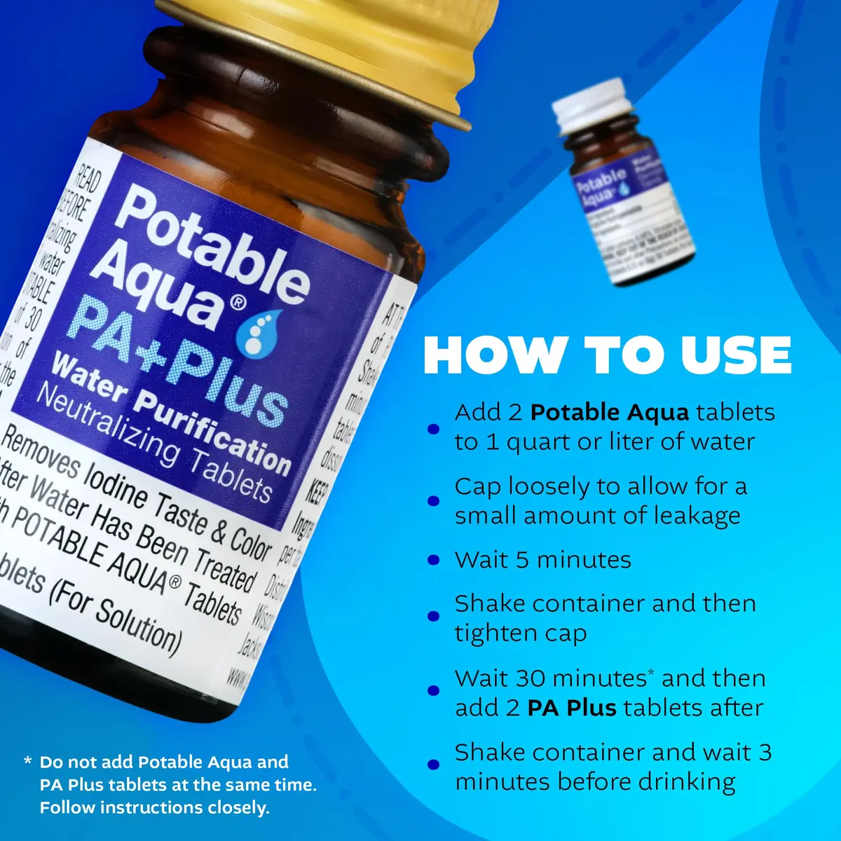 Potable Aqua Water Purification Tablets with PA Plus - 100 Count (50+50) | Disinfects Water for Hiking & Emergencies - view 5