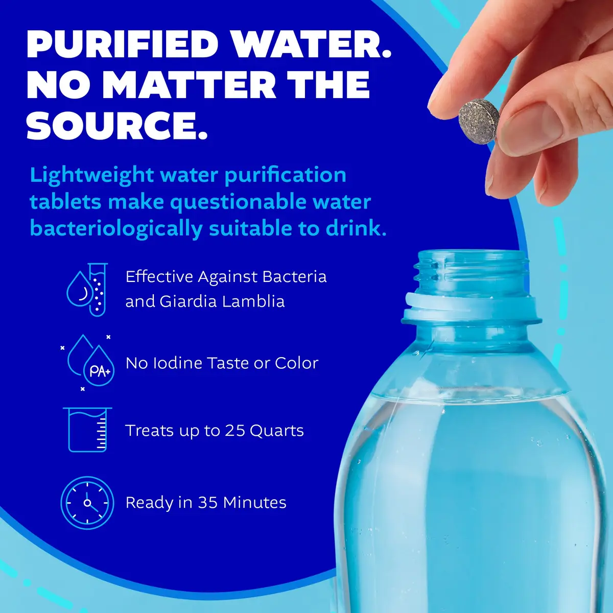 Potable Aqua Water Purification Tablets with PA Plus - 100 Count (50+50) | Disinfects Water for Hiking & Emergencies - view 3