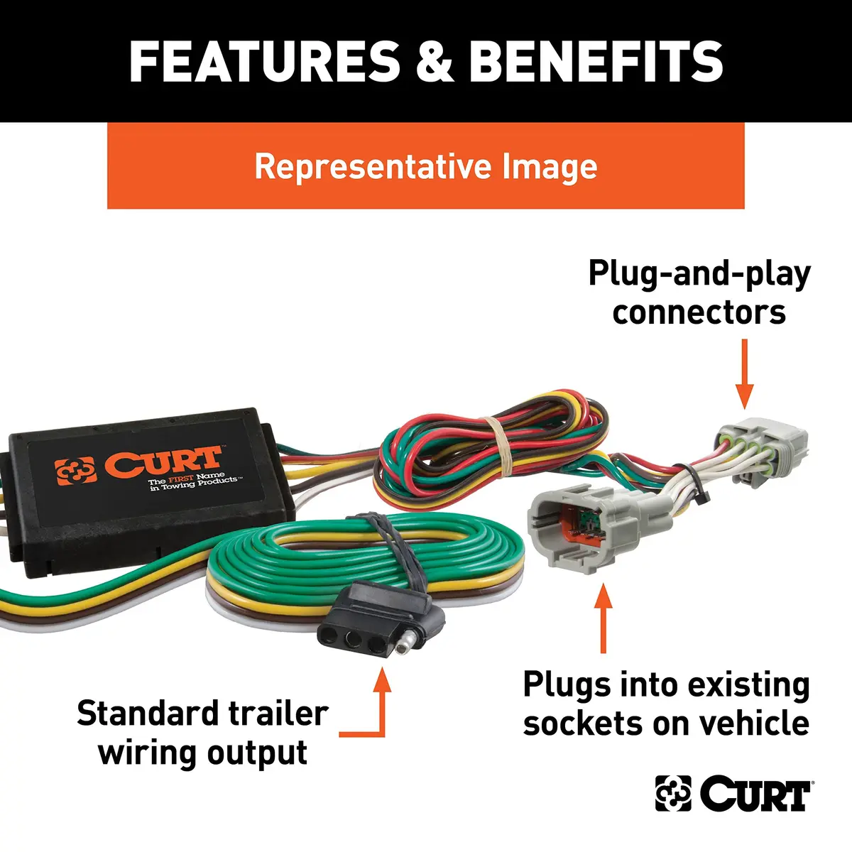 CURT Manufacturing 55354 T-Connector 4-Way Flat Plug-In 0.64 lb (0.29 kg) | Easy Plug-and-Play Trailer Wiring - view 2