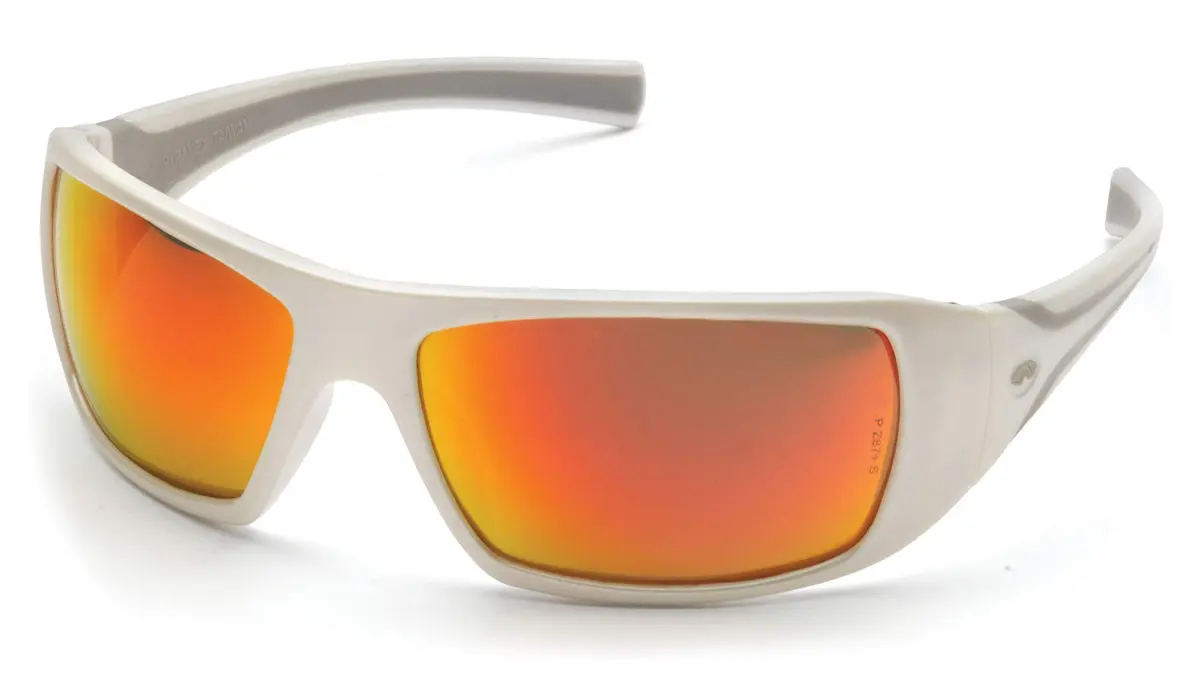 Pyramex Goliath Safety Eyewear White Frame Sky Red Mirror Lens | Impact Resistant Polycarbonate - main product image