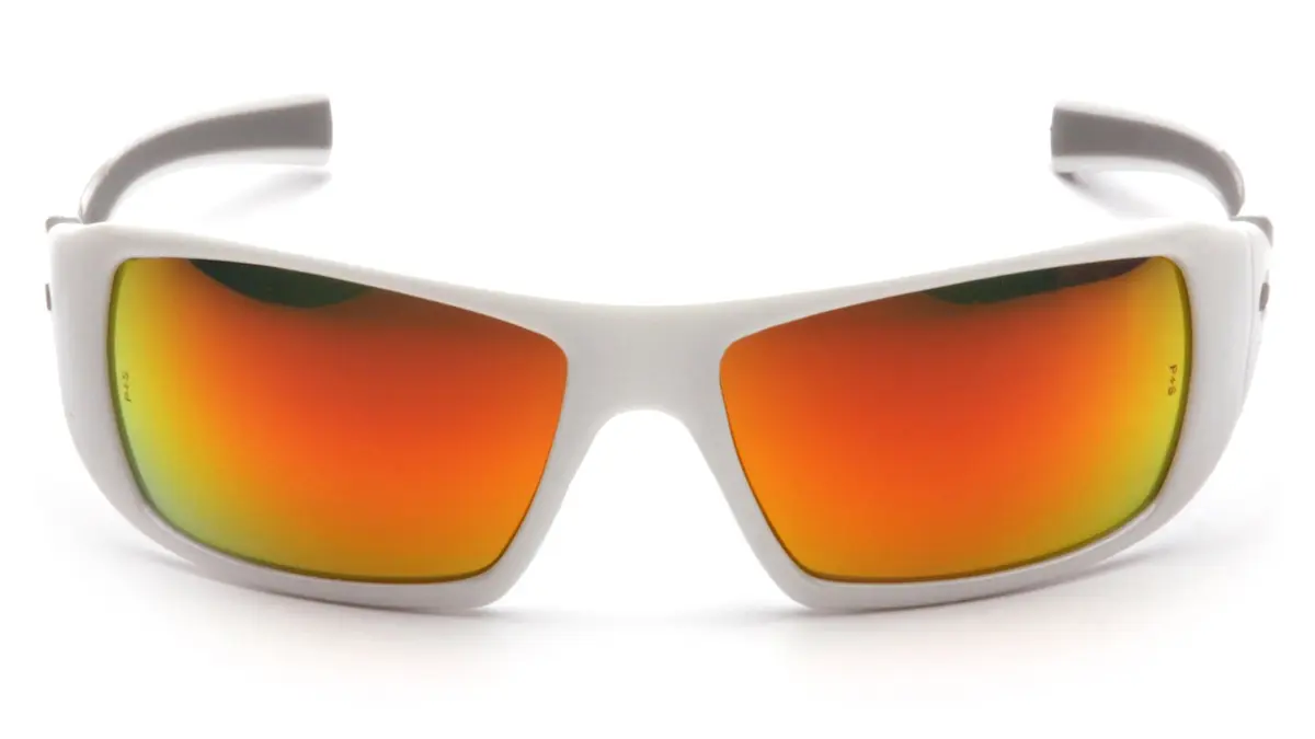 Pyramex Goliath Safety Eyewear White Frame Sky Red Mirror Lens | Impact Resistant Polycarbonate - view 2