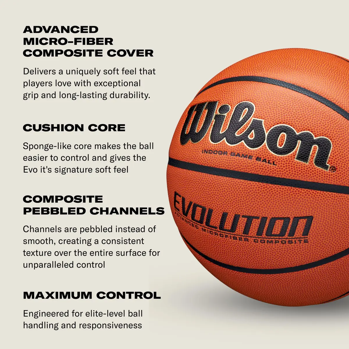 Wilson Evolution Official Size Game Basketball 29.5" (740g) | NFHS Approved Indoor Play - view 5