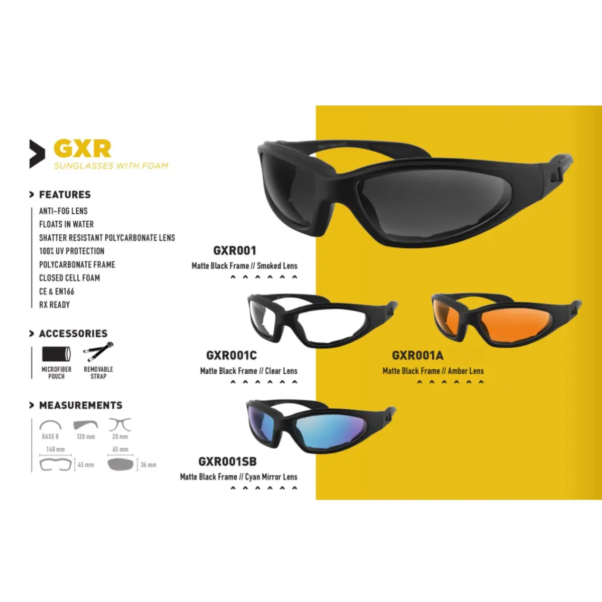 Bobster GXR ® Safety Glasses with Amber Lens | Anti-Fog, UV Protection, Water Float - view 2