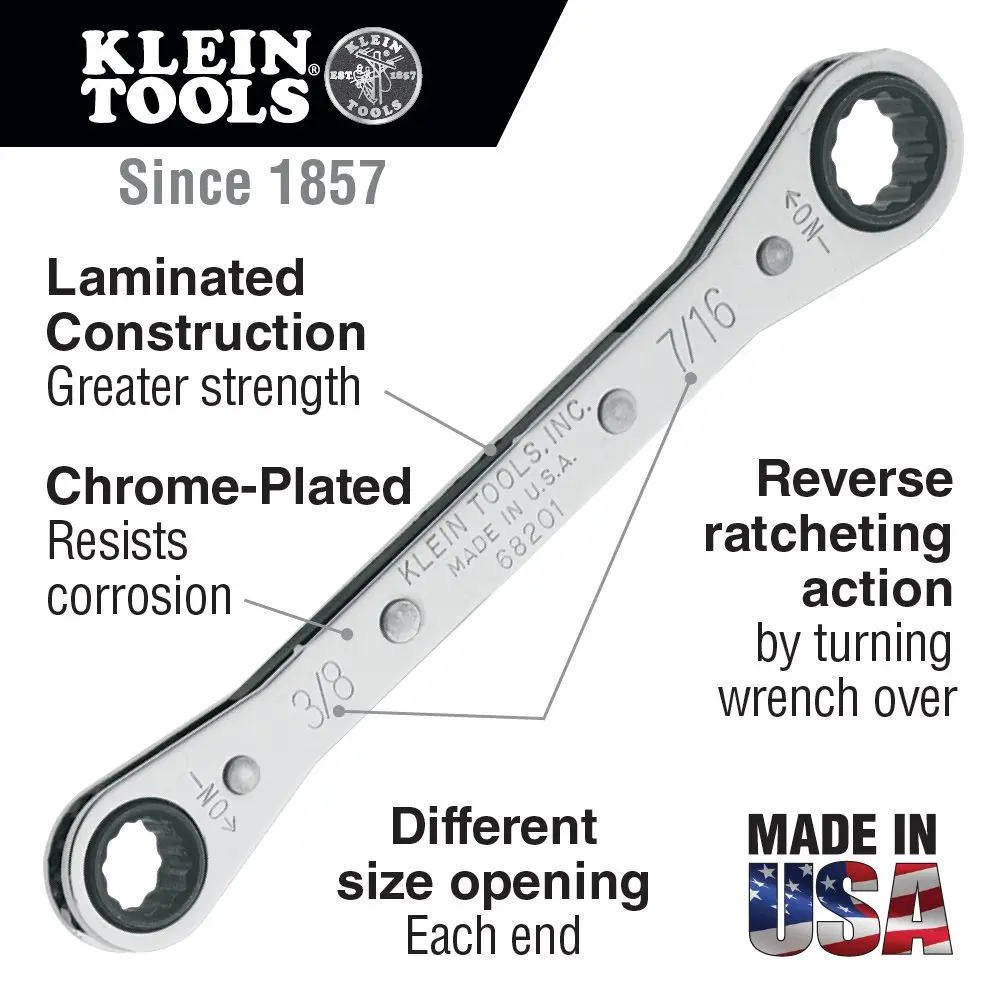 Klein Tools 68200 Ratcheting Box Wrench 1/4-Inch x 5/16-Inch | Chrome Plated Finish - view 2