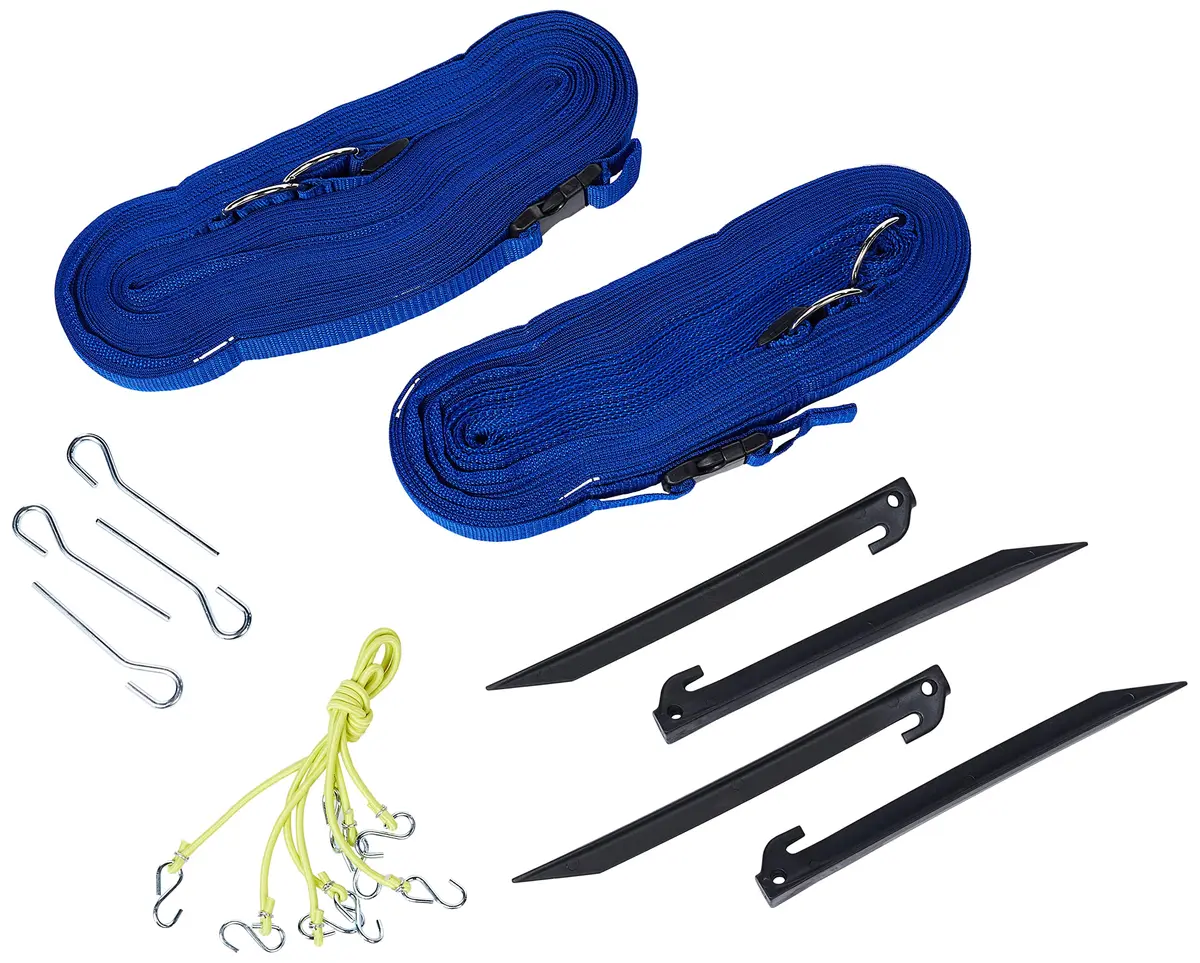 Park & Sun Sports Adjustable Outdoor Volleyball Boundary Webbing with Ground Stakes | 1" Wide Court Line Marker, Blue - main product image