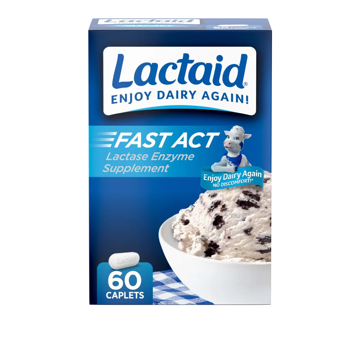 Lactaid Fast Act Lactose Intolerance Relief Caplets, 60 Count | Dairy Digestive Support for India - main product image