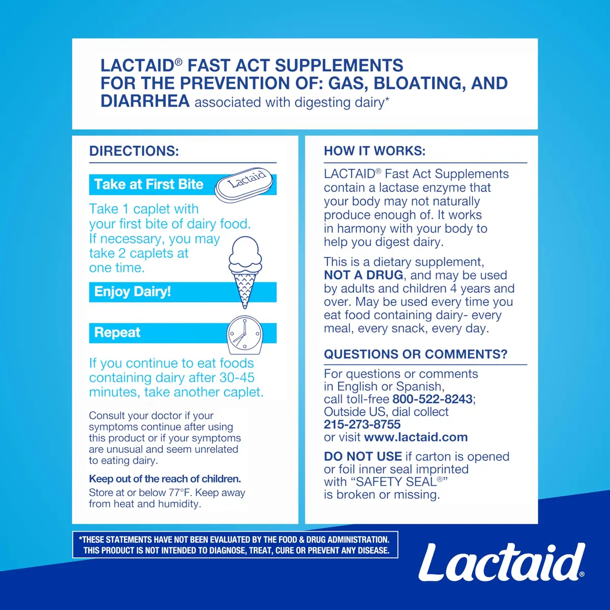 Lactaid Fast Act Lactose Intolerance Relief Caplets, 60 Count | Dairy Digestive Support for India - view 6