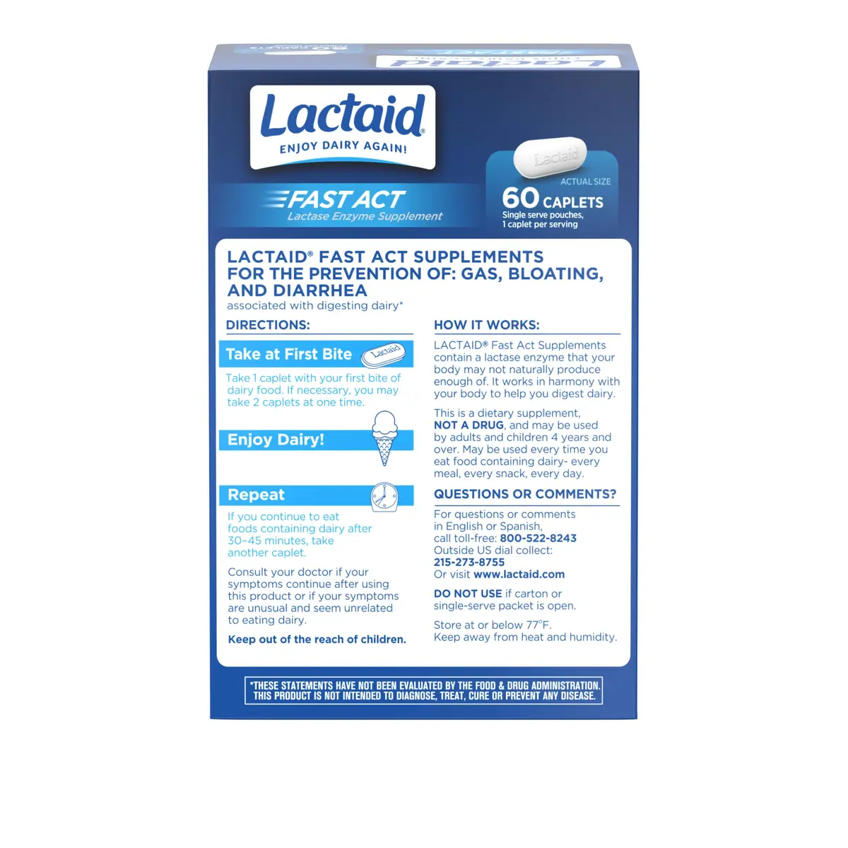 Lactaid Fast Act Lactose Intolerance Relief Caplets, 60 Count | Dairy Digestive Support for India - view 8