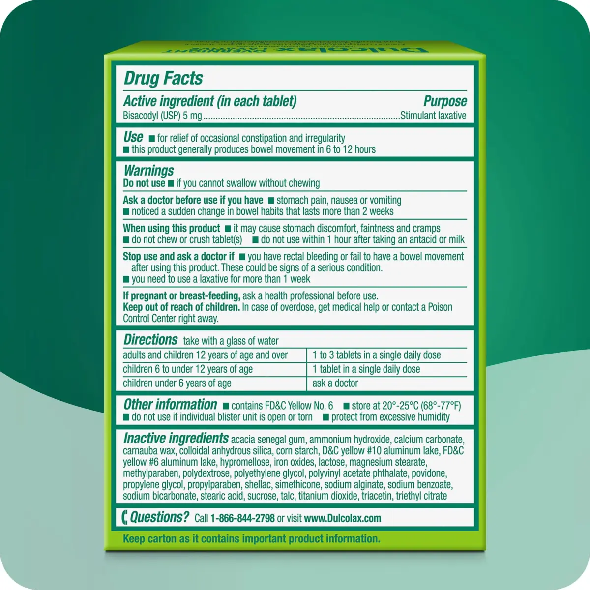 Dulcolax Stimulant Laxative Tablets 5 mg (50 Count) | Gentle Overnight Relief - view 3
