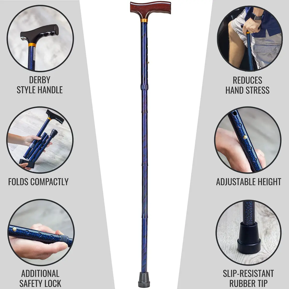 DMI Lightweight Adjustable Designer Single Point Cane | Cyclone Blue, 33-37 Inch Height, 250 lb Capacity - view 7