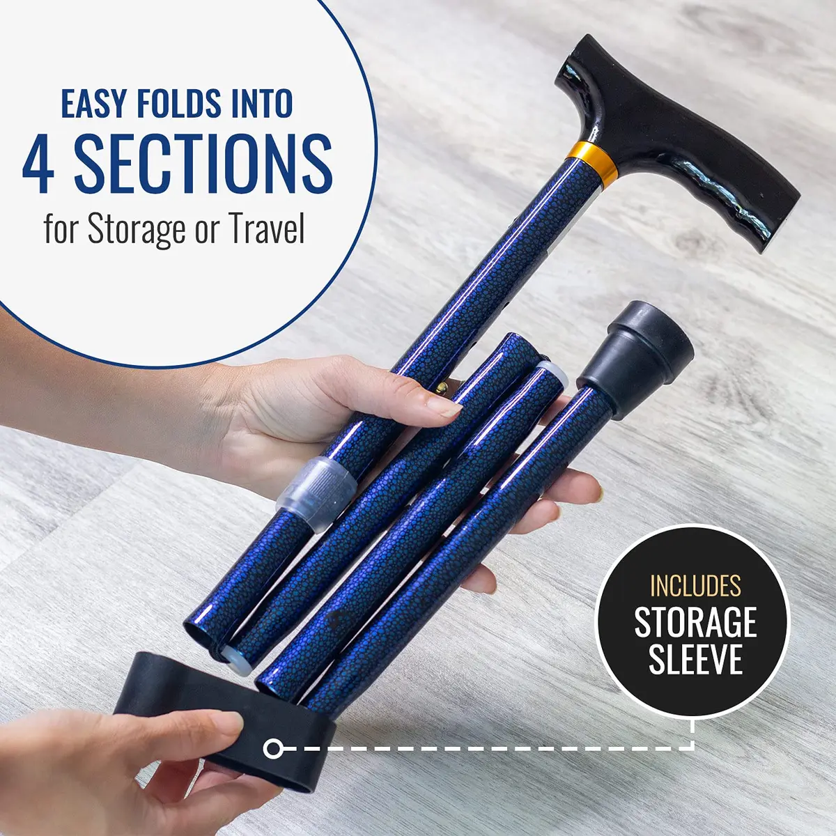 DMI Lightweight Adjustable Designer Single Point Cane | Cyclone Blue, 33-37 Inch Height, 250 lb Capacity - view 4