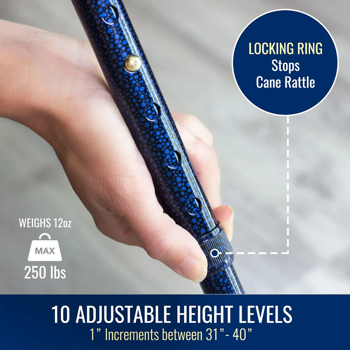 DMI Designer Folding Cane with Ergonomic Wood Handle | Adjustable 33-37 Inch, Floral Pattern, Supports 250 lbs - view 3