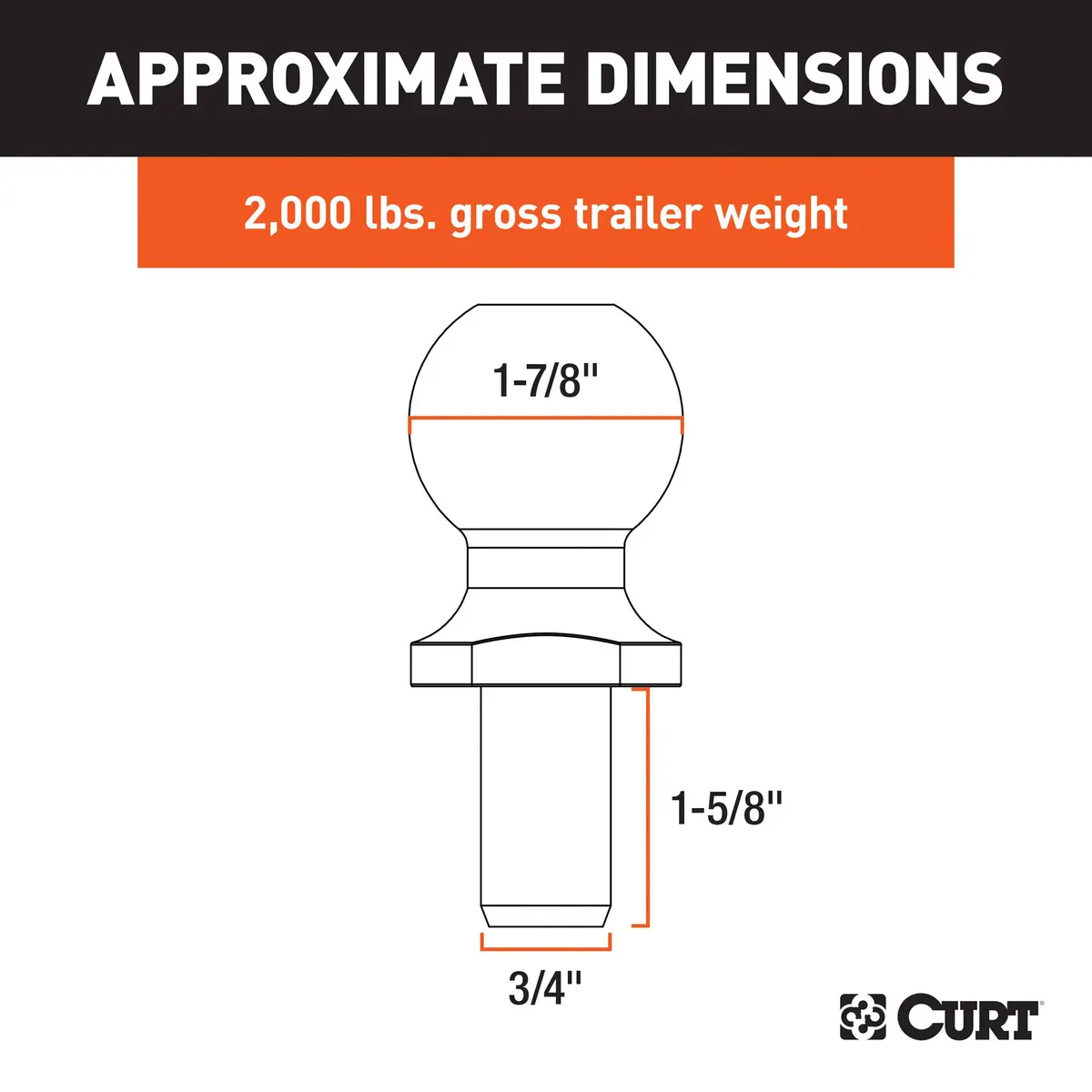 CURT 40001 Trailer Hitch Ball 1-7/8-Inch Diameter 2,000 lbs Capacity | Tested for Safety & Reliability - view 2