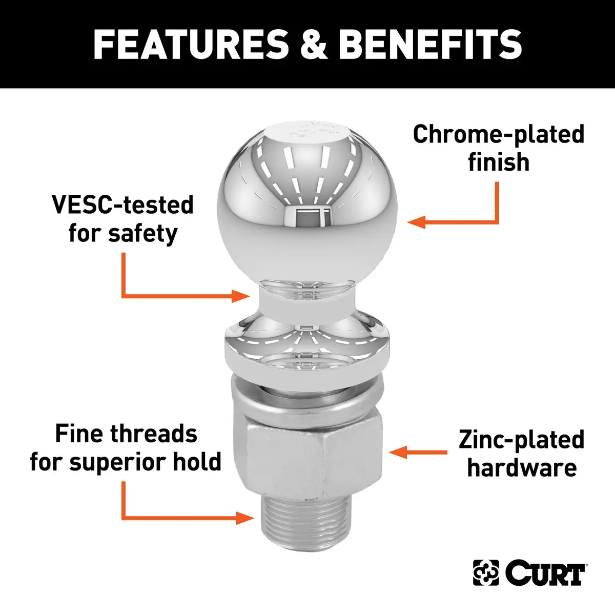 CURT 40001 Trailer Hitch Ball 1-7/8-Inch Diameter 2,000 lbs Capacity | Tested for Safety & Reliability - view 3