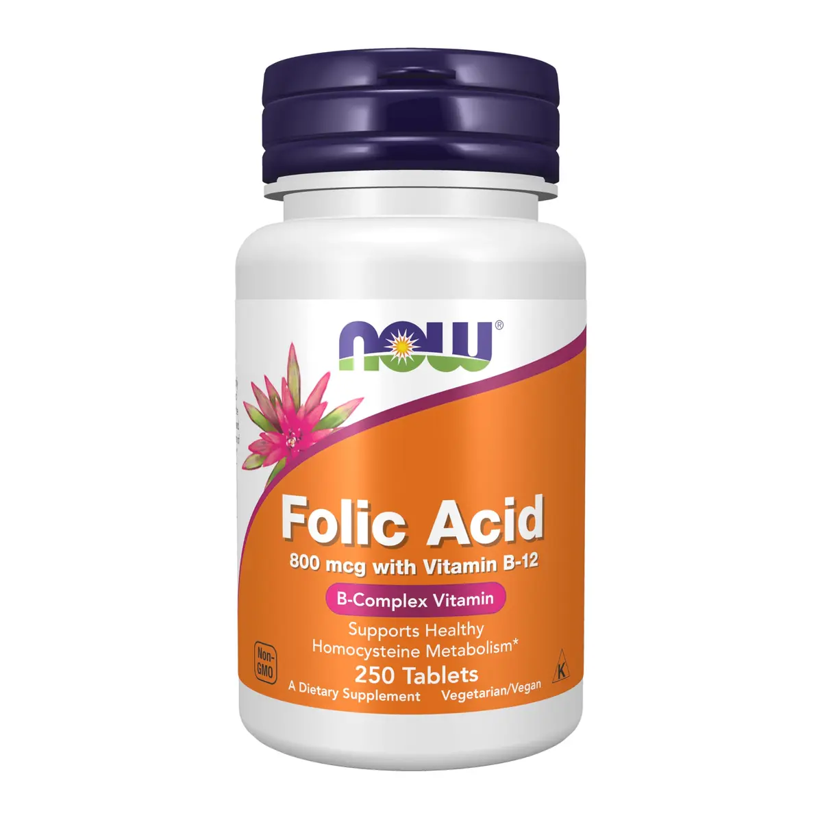 NOW Supplements, Folic Acid 800 mcg + B-12 25 mcg, B-Complex Vit, 250 Tabs | Supports DNA & Cardiovascular Health - main product image