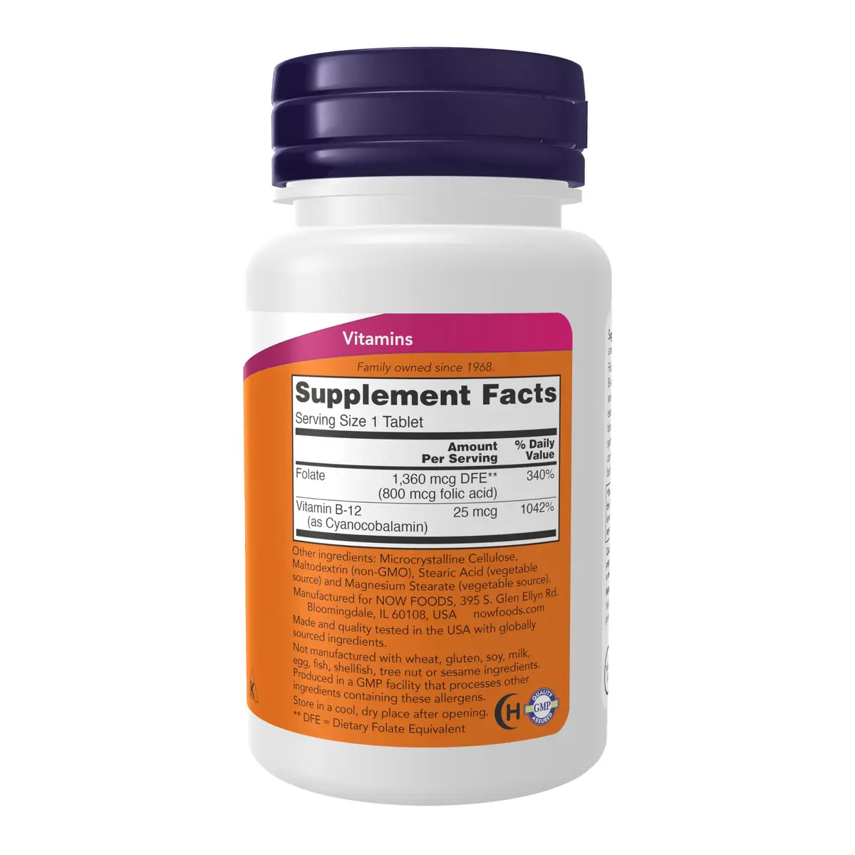NOW Supplements, Folic Acid 800 mcg + B-12 25 mcg, B-Complex Vit, 250 Tabs | Supports DNA & Cardiovascular Health - view 2