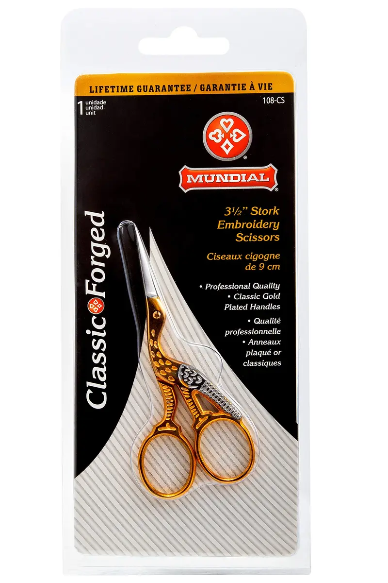 Mundial Classic Forged 3.5" Stork Embroidery Scissors with Gold-Plated Handles | Precision Cutting for Needlework - view 2