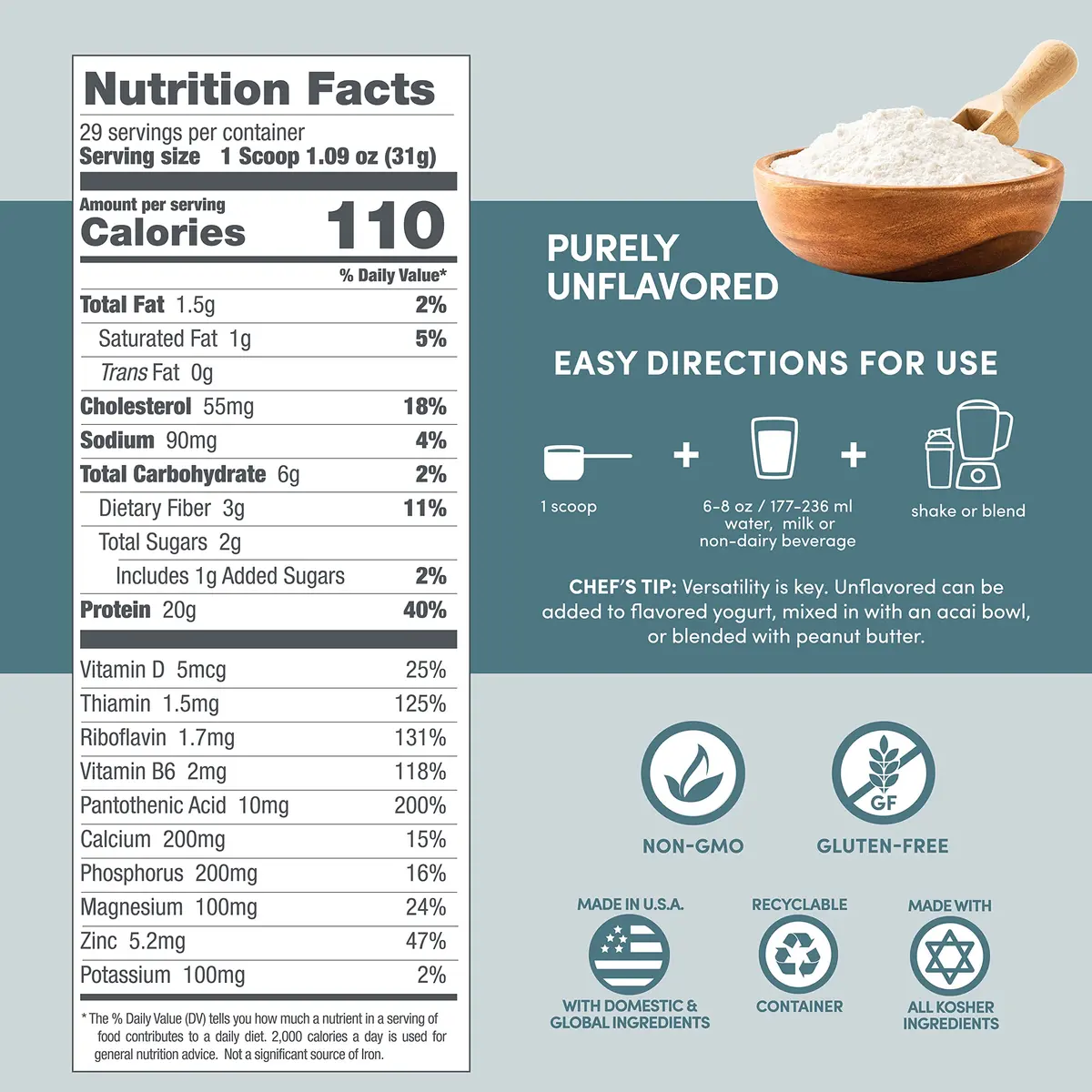 Designer Wellness Unflavored Whey Protein Powder 2 lb | Supports Lean Muscle & Recovery - view 5