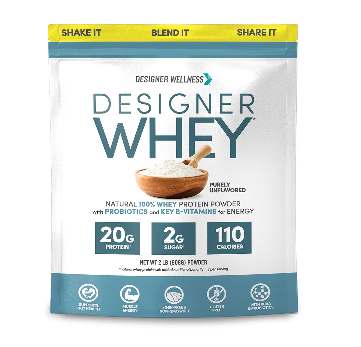 Designer Wellness Unflavored Whey Protein Powder 2 lb | Supports Lean Muscle & Recovery - main product image