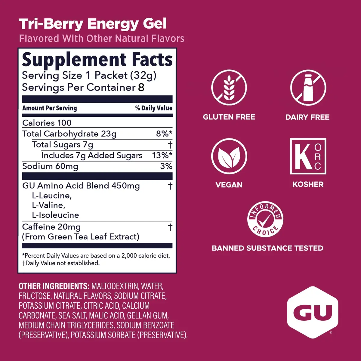 GU Energy Original Sports Nutrition Energy Gel Tri-Berry 8-Count | Vegan, Gluten-Free, Kosher, Dairy-Free Energy - view 3
