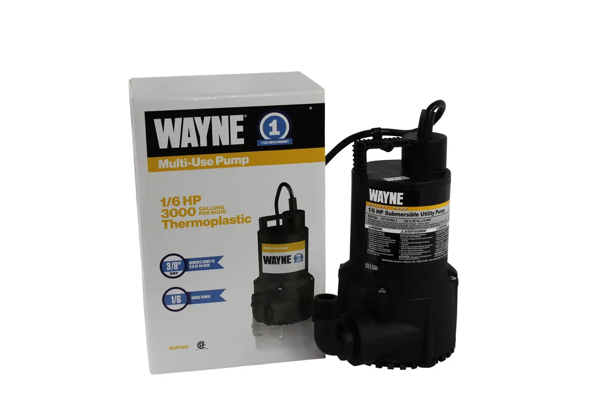 Wayne RUP160-1/6 HP Reinforced Thermoplastic Submersible Multi-Use Pump - Up to 3,100 GPH, Heavy Duty - view 3