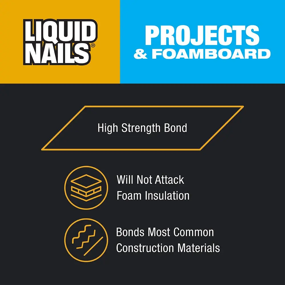 Liquid Nails Projects & Foamboard Adhesive 295ml (10 Fl Oz) | Bonds Foam Insulation, Drywall & Panels - view 2