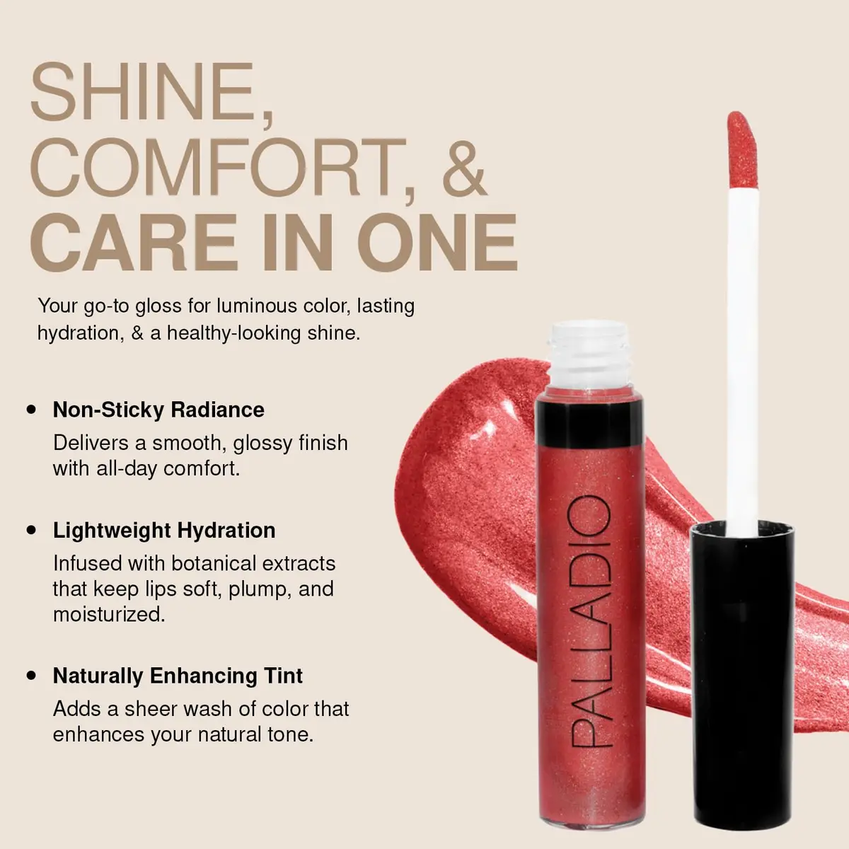 Palladio Lip Gloss 0.24 Fl Oz | Hydrating, Intense Color, Vitamin E & Aloe, Softens Lips, Shiny Finish - view 5