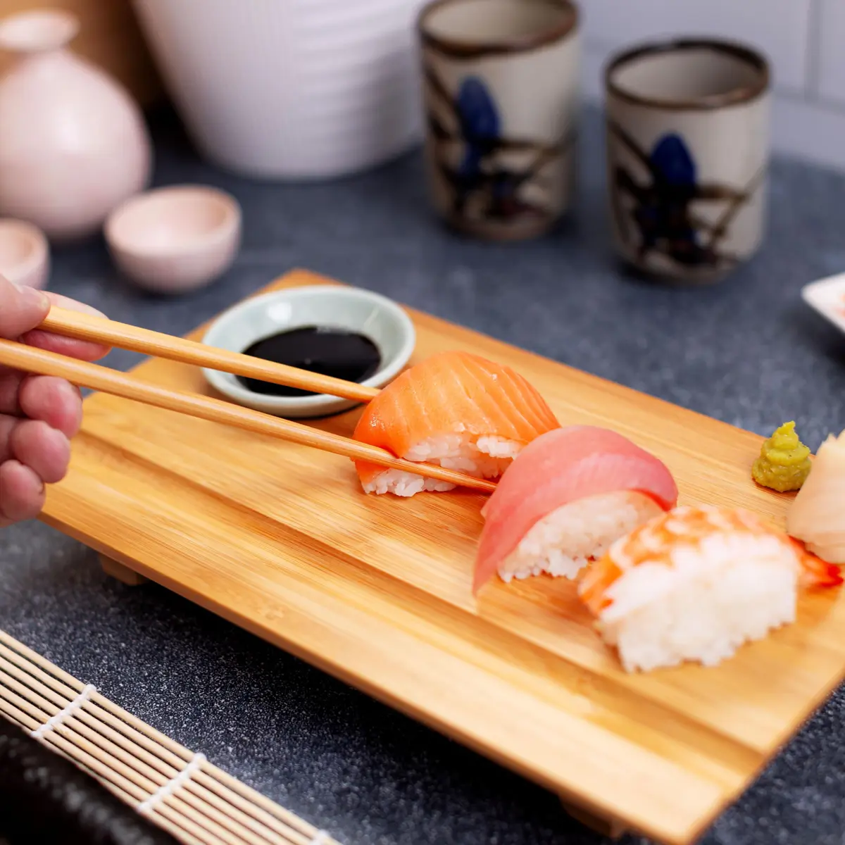 Joyce Chen Bamboo Sushi Board Set 6" x 10.5" | Elegant Bamboo Sushi Platter for Indian Hosts - view 4