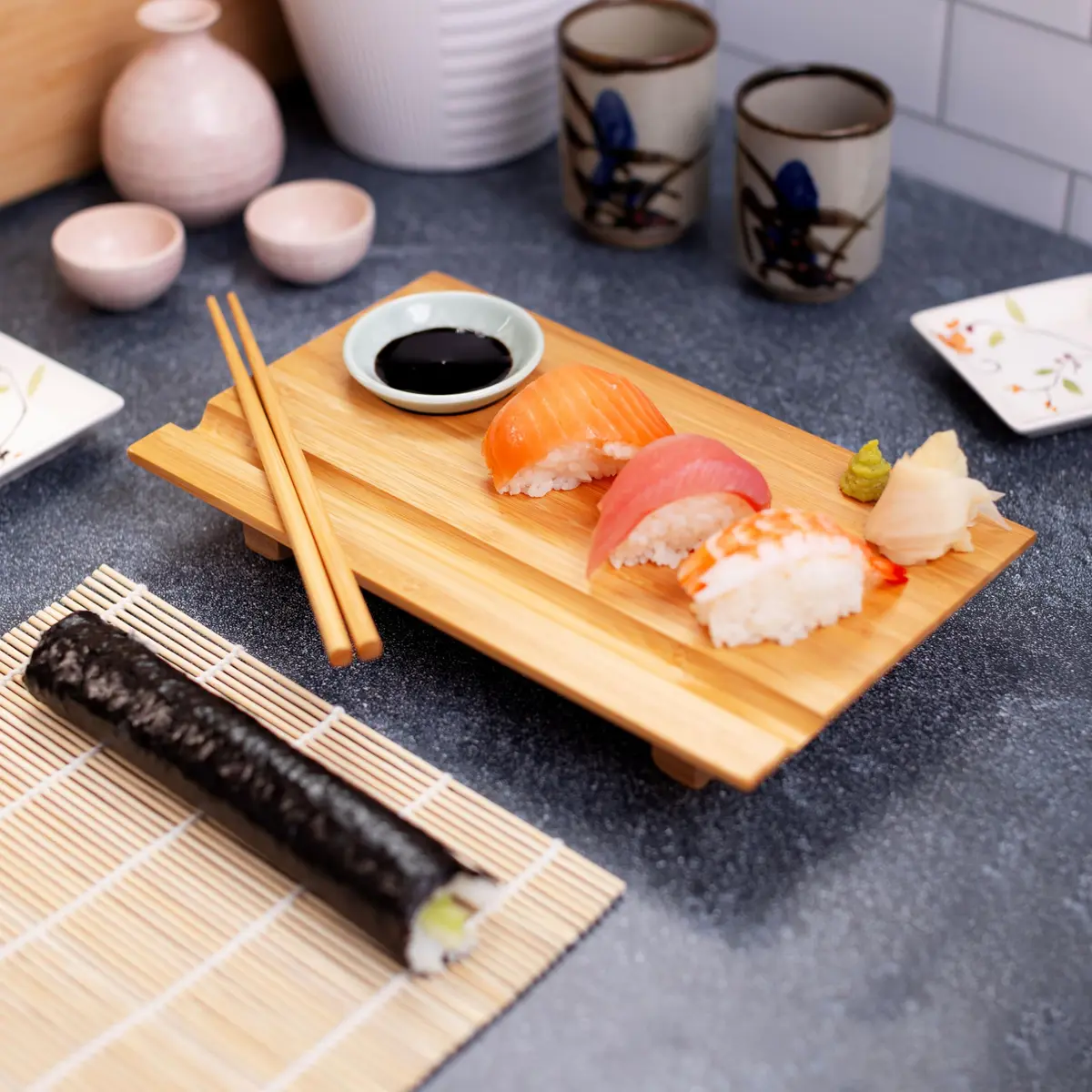 Joyce Chen Bamboo Sushi Board Set 6" x 10.5" | Elegant Bamboo Sushi Platter for Indian Hosts - view 3