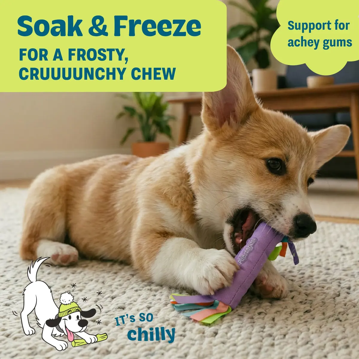 Pupstages Cool Teething Stick Dental Dog Chew Toy, Soak & Freeze, 8.5" | Icy Comfort & Chewing Relief for Puppies - view 4