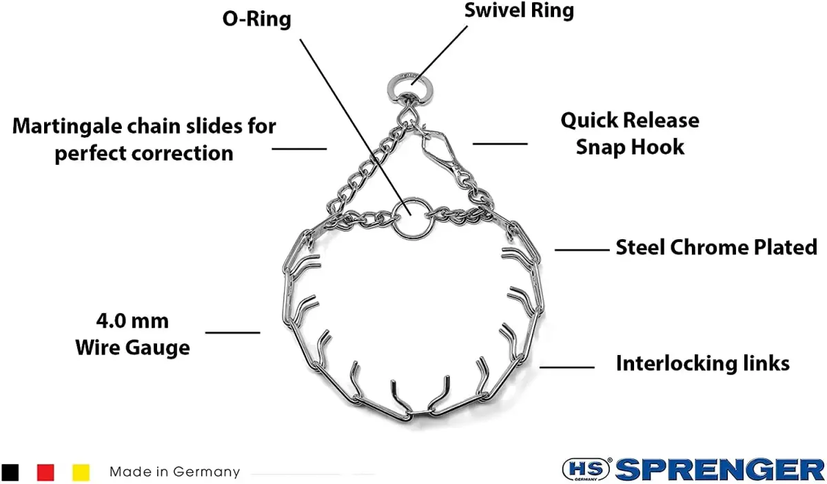 Herm Sprenger Chrome Plated Steel Training Prong Collar with Quick Release Snap for Dogs (25in/63cm x 4mm) (Neck Size Up to 21in/53cm) - view 2