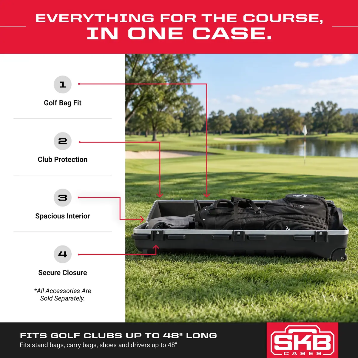 SKB Staff ATA Hard Shell Plastic Golf Travel Case for Cart Bags with Wheels | Impact-Resistant, TSA Lock, Lightweight - view 4