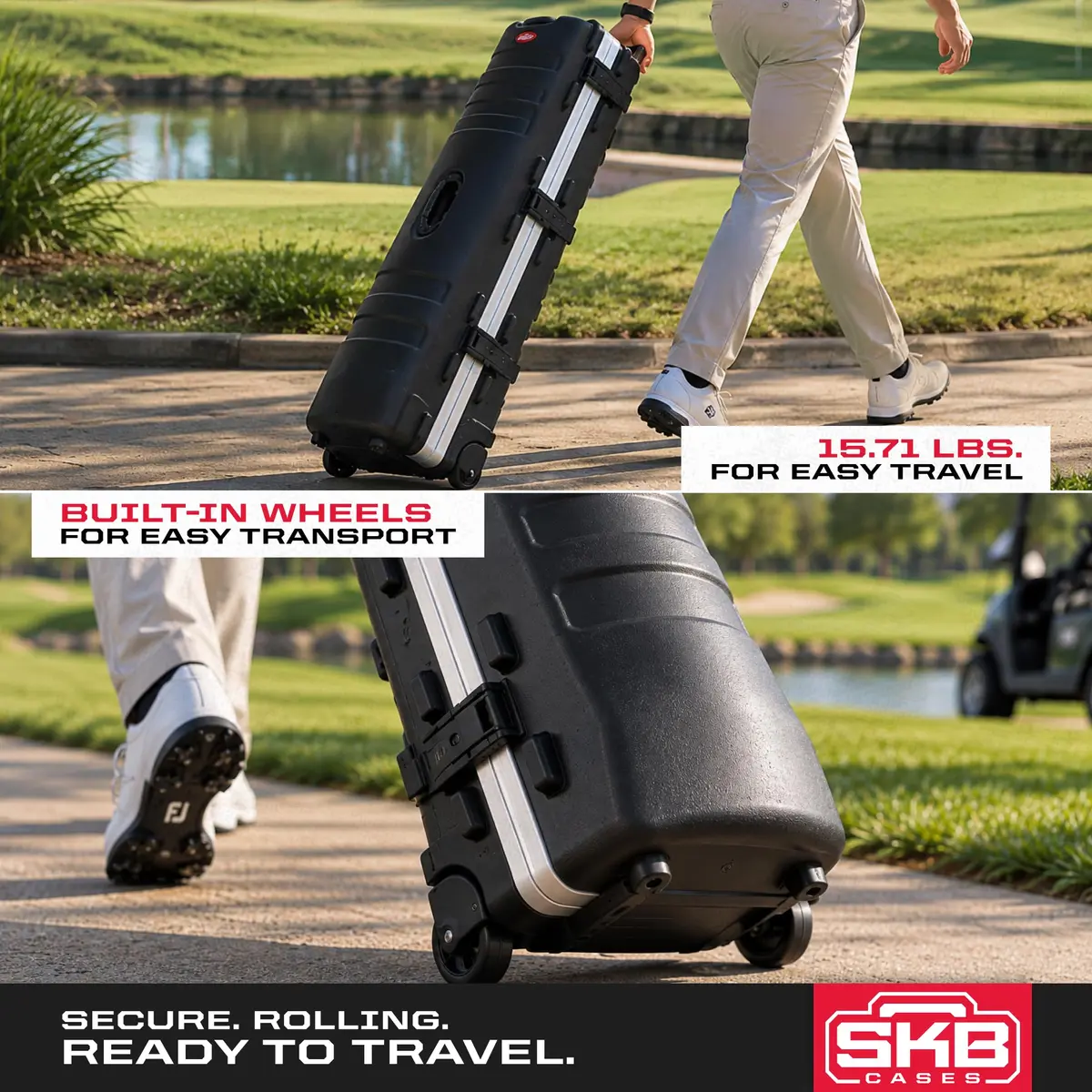 SKB Staff ATA Hard Shell Plastic Golf Travel Case for Cart Bags with Wheels | Impact-Resistant, TSA Lock, Lightweight - view 5