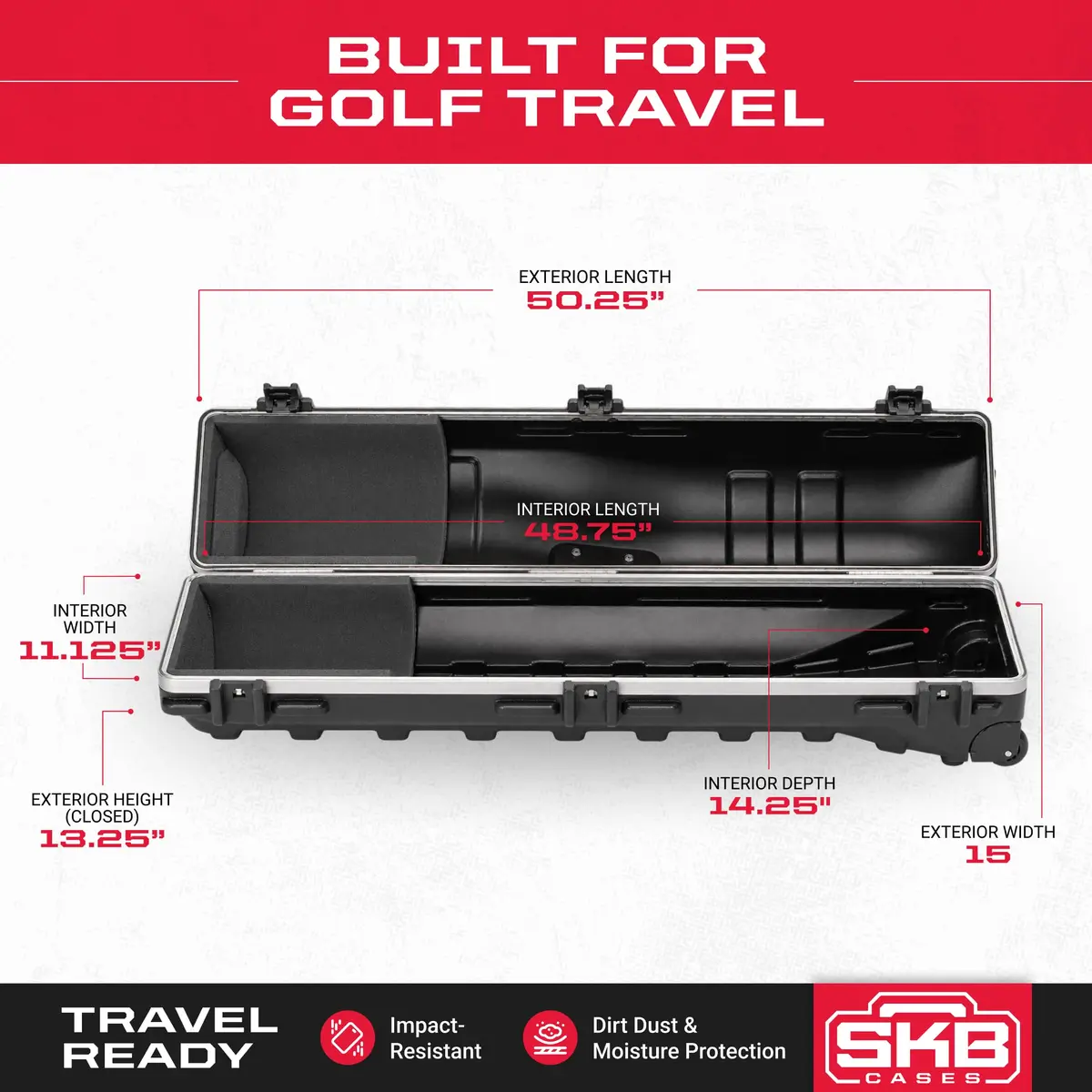 SKB Staff ATA Hard Shell Plastic Golf Travel Case for Cart Bags with Wheels | Impact-Resistant, TSA Lock, Lightweight - view 3