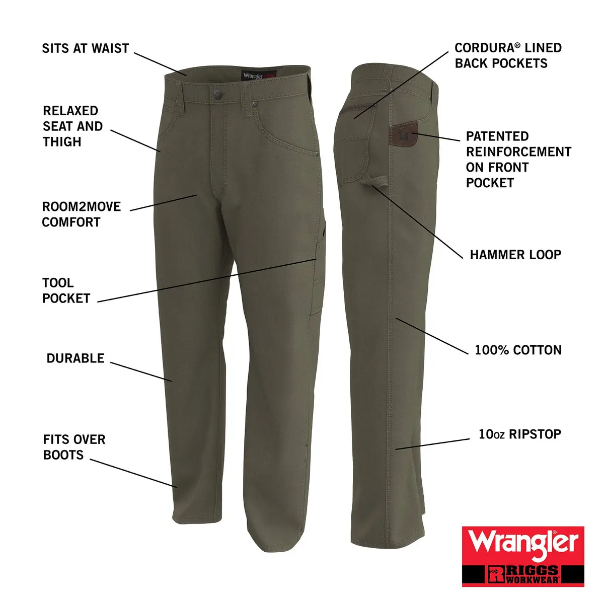 Wrangler Carpenter Jean Loden 38W x 34L | Durable Workwear with Comfort Fit - view 5