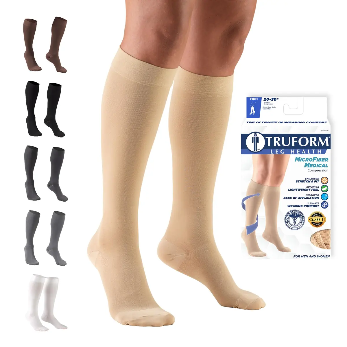 Truform 20-30 mmHg Compression Stockings for Men and Women | Knee High, Beige, 3X-Large - main product image