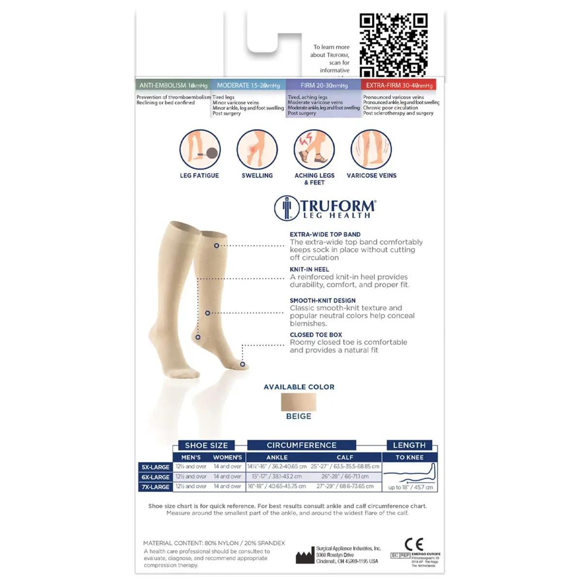 Truform 20-30 mmHg Compression Stockings for Men and Women | Knee High, Beige, 3X-Large - view 8