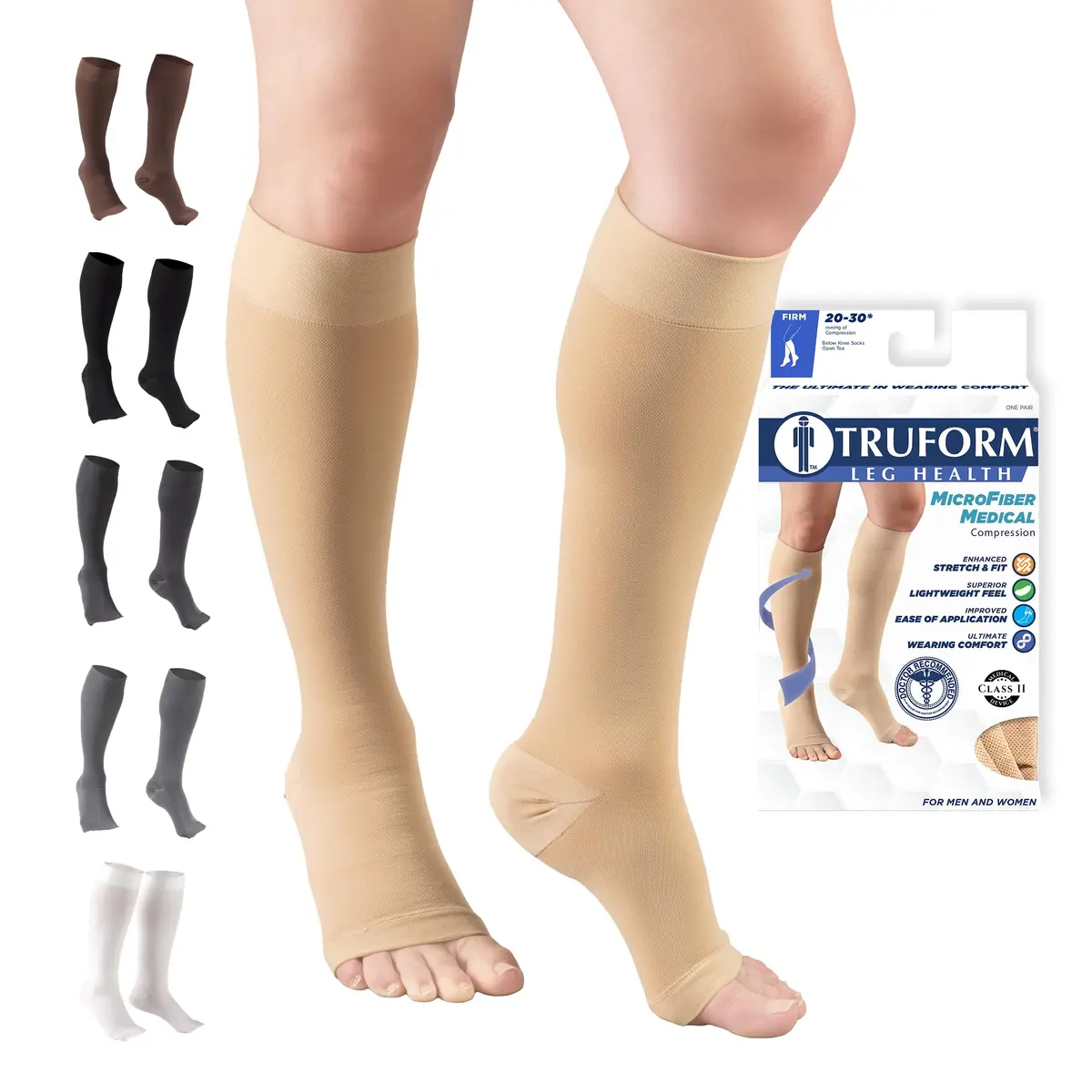 Truform 20-30 mmHg Compression Stockings for Men and Women | Knee High, Open Toe, Beige, 3X-Large - main product image
