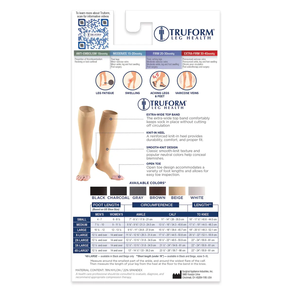 Truform 20-30 mmHg Compression Stockings for Men and Women | Knee High, Open Toe, Beige, 3X-Large - view 8
